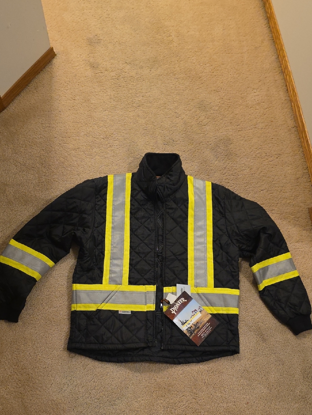 High-Visibility Quilted Safety Jacket - Black with Yellow Reflective Stripes